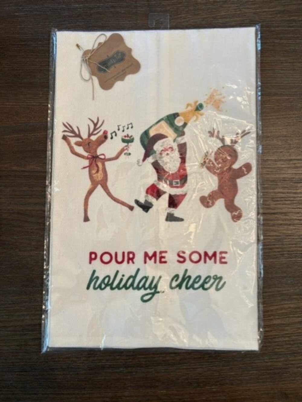 Mud Pie "POUR ME SOME holiday cheer" Christmas Hand Dish Bar Towel New